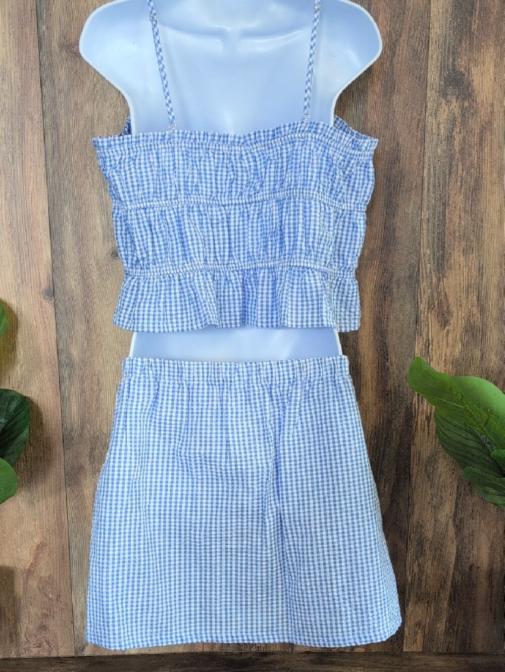 No Boundaries Blue and White Gingham Tank & Skirt Set L/L T174 - Picture 4 of 6